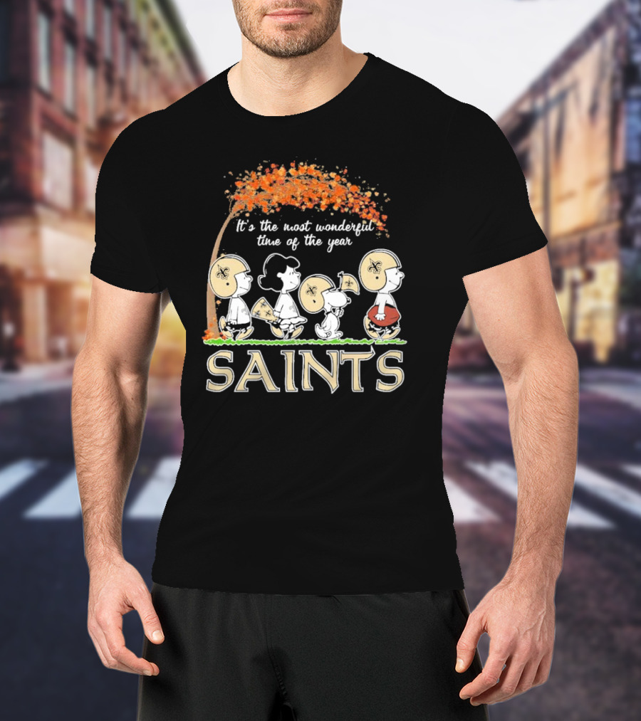 It’s The Most Wonderful Time Of The Year Peanuts Characters New Orleans Saints Football Autumn Leaves T-Shirt