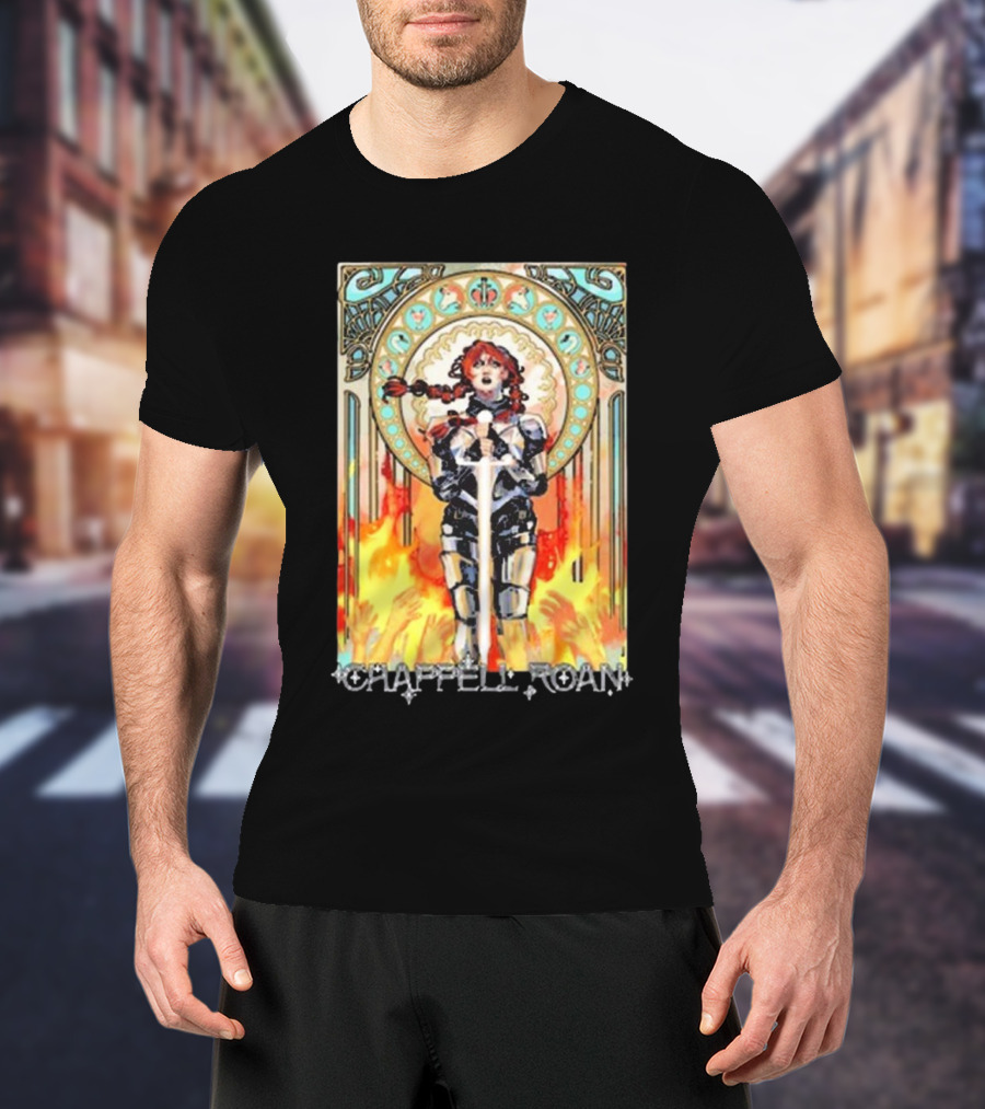 Chappell Roan Knight Armor Flame Background T-Shirt