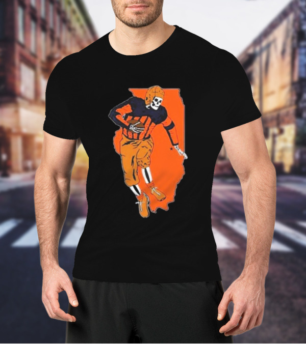 IL Illinois Fighting Illini Football Skeleton Player On Orange State Background T-Shirt
