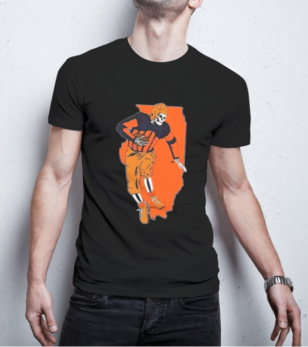IL Illinois Fighting Illini Football Skeleton Player On Orange State Background T-Shirt