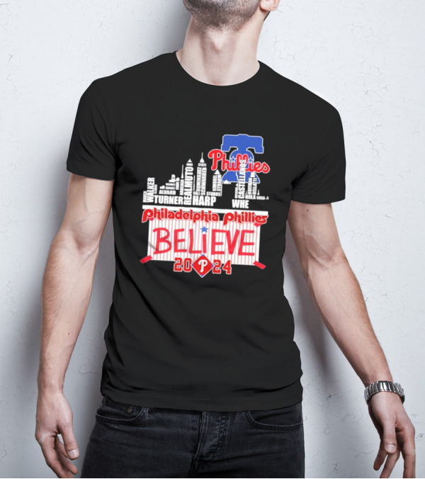 Philadelphia Phillies Believe Skyline Players Names October T-Shirt