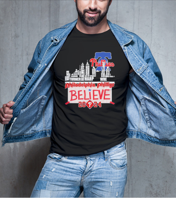 Philadelphia Phillies Believe Skyline Players Names October T-Shirt
