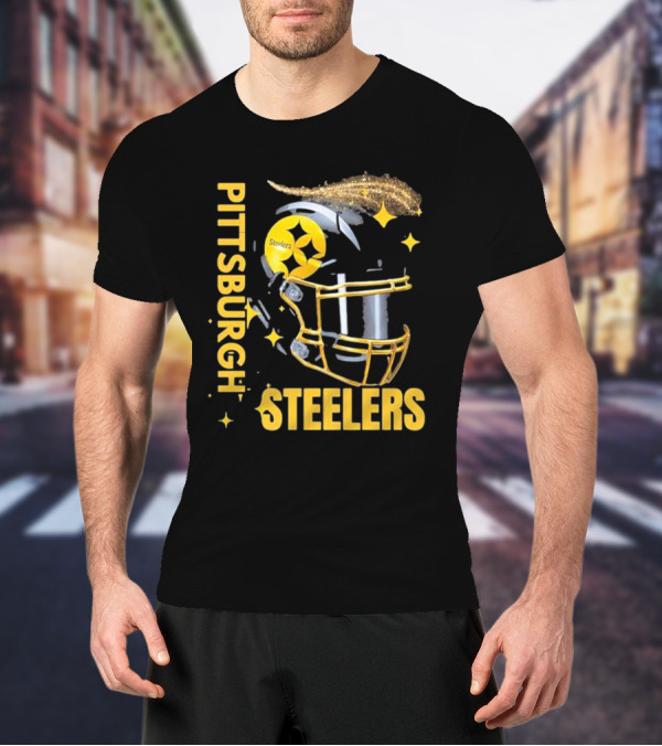 Pittsburgh Steelers Glitter Helmet Football Team T-Shirt