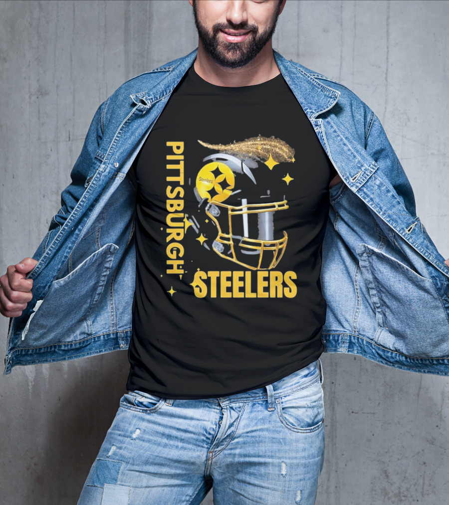 Pittsburgh Steelers Glitter Helmet Football Team T-Shirt