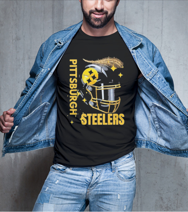 Pittsburgh Steelers Glitter Helmet Football Team T-Shirt