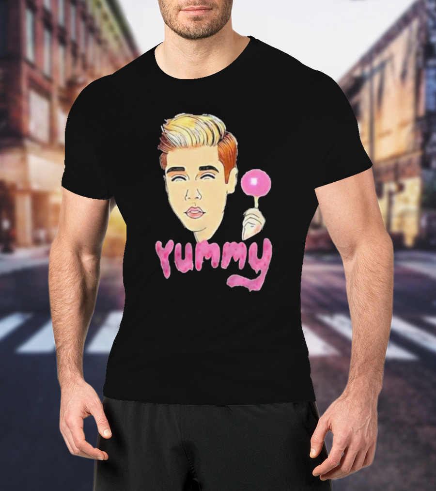 Yummy Justin Bieber Cartoon Face Lollipop T-Shirt