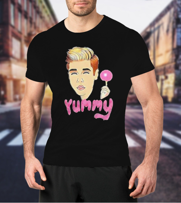 Yummy Justin Bieber Cartoon Face Lollipop T-Shirt