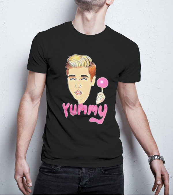 Yummy Justin Bieber Cartoon Face Lollipop T-Shirt