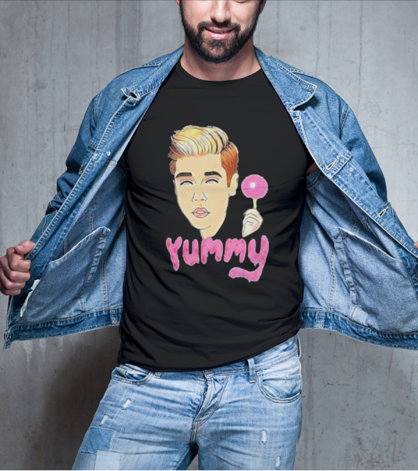 Yummy Justin Bieber Cartoon Face Lollipop T-Shirt