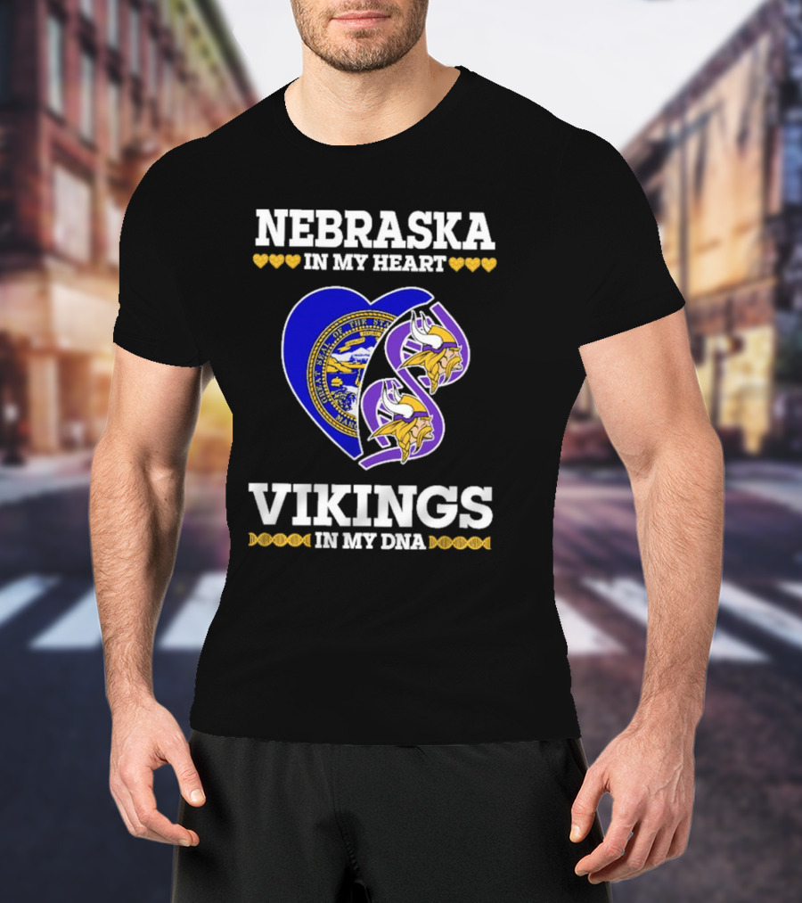 Nebraska In My Heart Vikings In My DNA State Seal Vikings T-Shirt