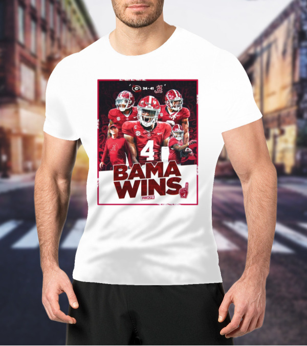 Bama Wins Alabama Crimson Tide 41-34 Georgia Bulldogs Fox CFB T-Shirt