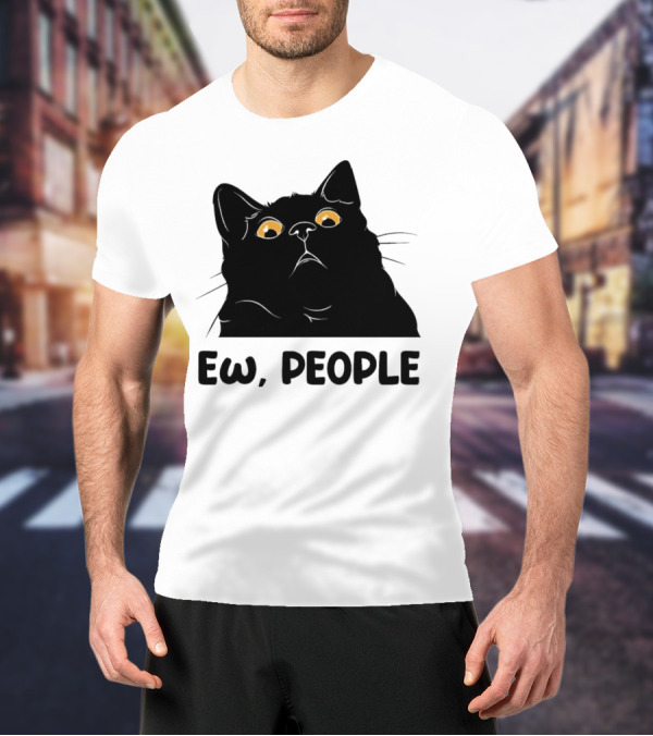 Ew People Cat Black Silhouette With Yellow Eyes T-Shirt