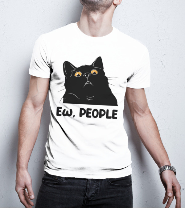 Ew People Cat Black Silhouette With Yellow Eyes T-Shirt