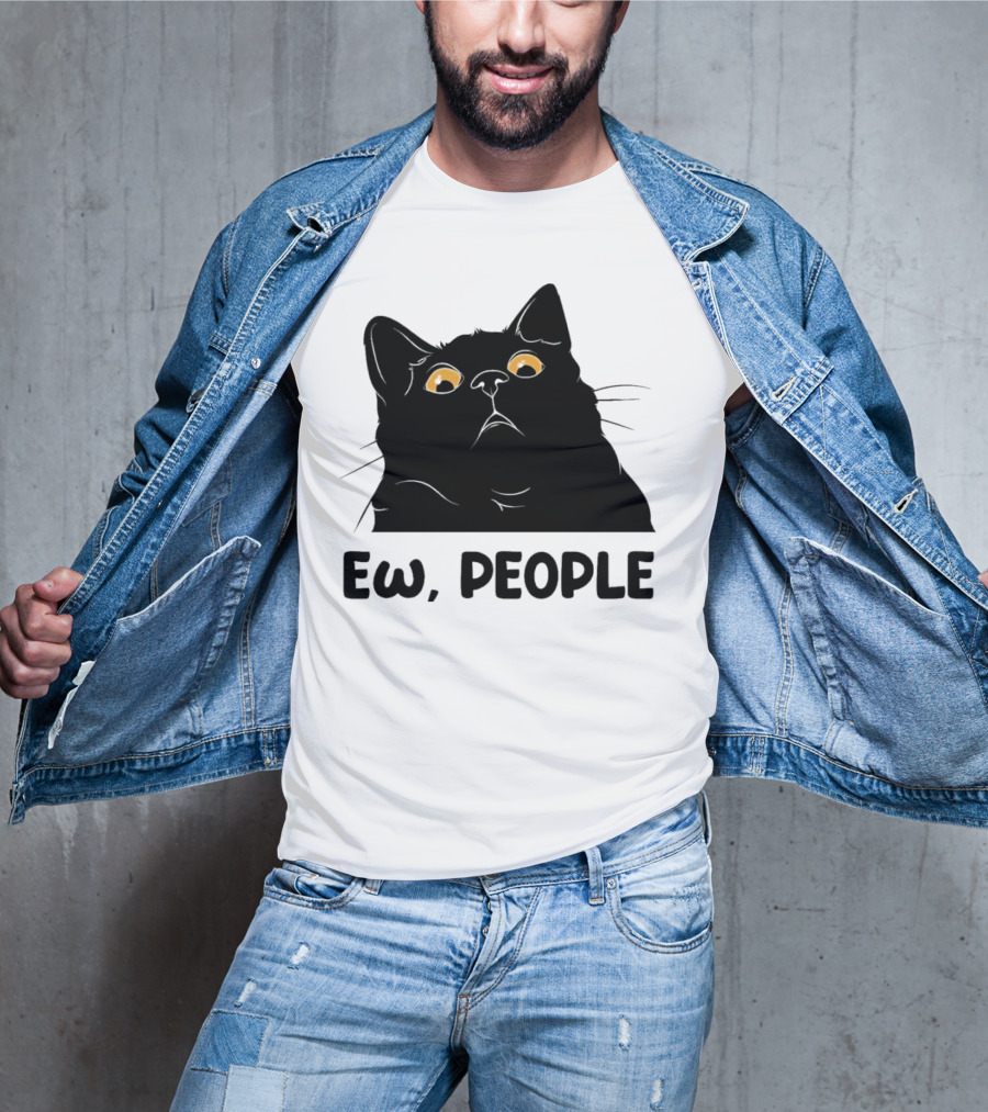 Ew People Cat Black Silhouette With Yellow Eyes T-Shirt