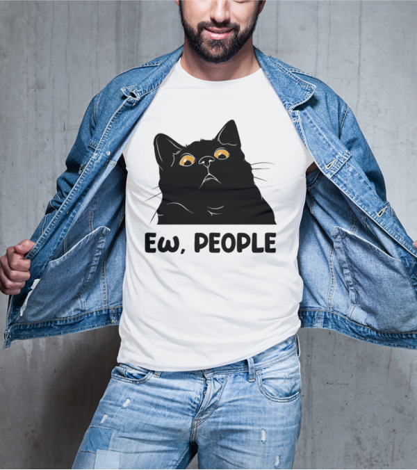 Ew People Cat Black Silhouette With Yellow Eyes T-Shirt
