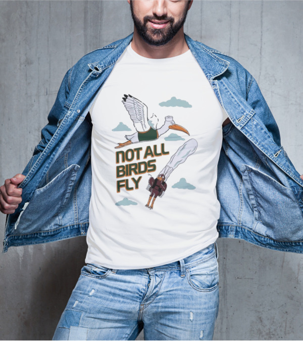 Miami Hurricanes Not All Birds Fly Ibis And Jetpack Seagull Clouds T-Shirt