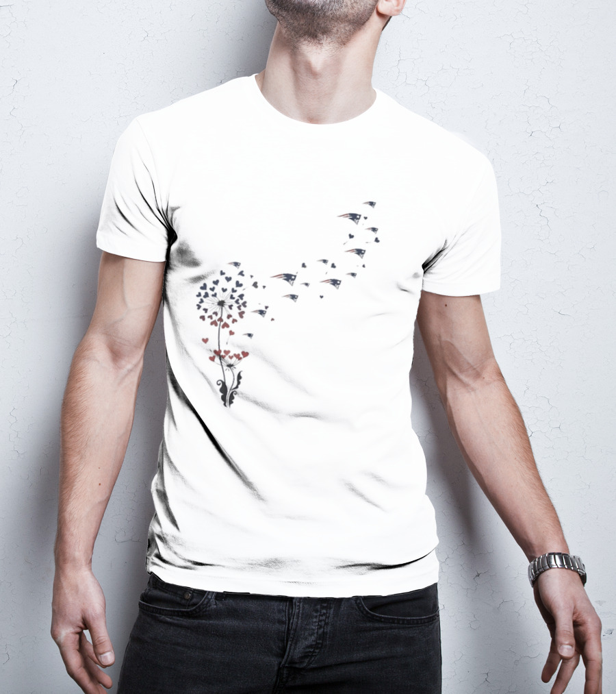 New England Patriots Floral Dandelion Hearts Blossoming Football Fan T-Shirt