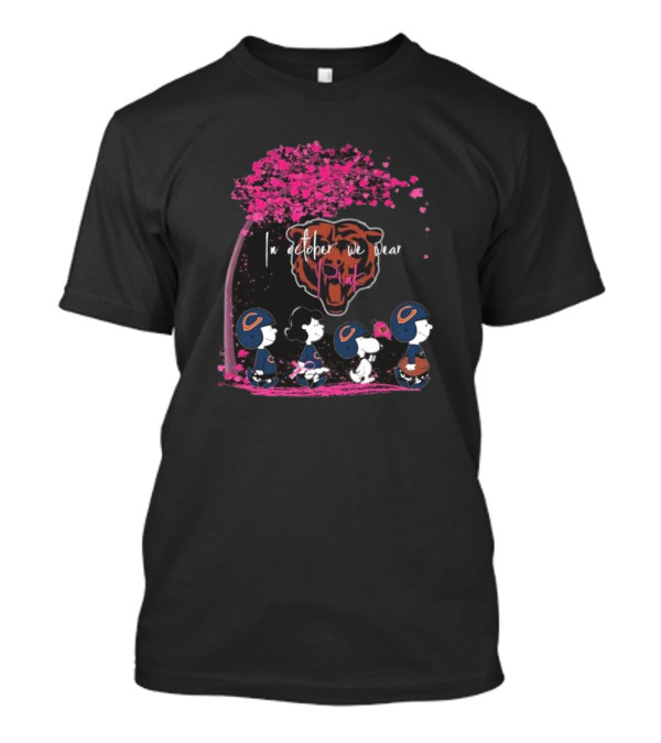 Peanuts Characters Chicago Bears In October We Wear Pink T-Shirt