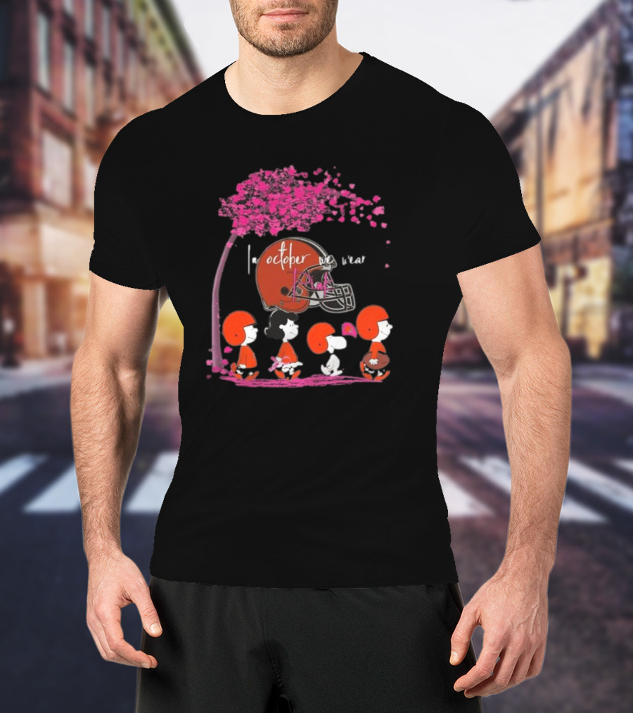 Peanuts Characters Cleveland Browns October We Wear Pink T-Shirt