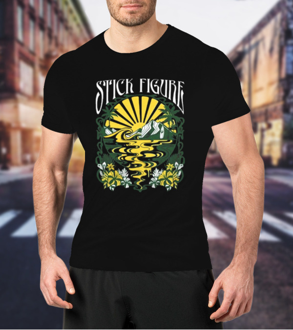 Stick Figure Run Run River Event Island Sun And Palm Trees T-Shirt