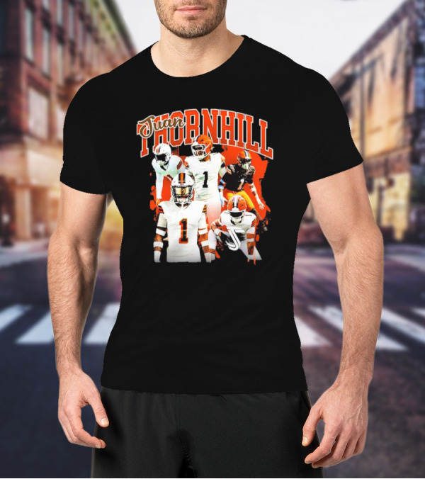 Juan Thornhill Football Player Orange And Black Action Collage T-Shirt