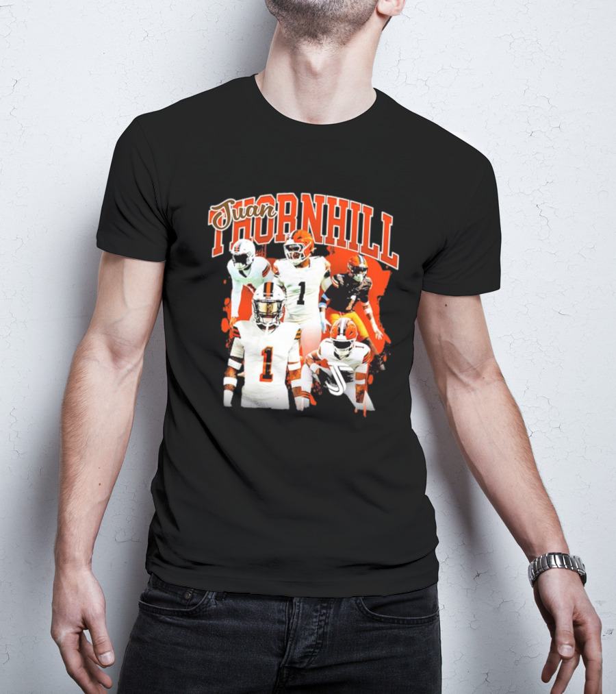 Juan Thornhill Football Player Orange And Black Action Collage T-Shirt