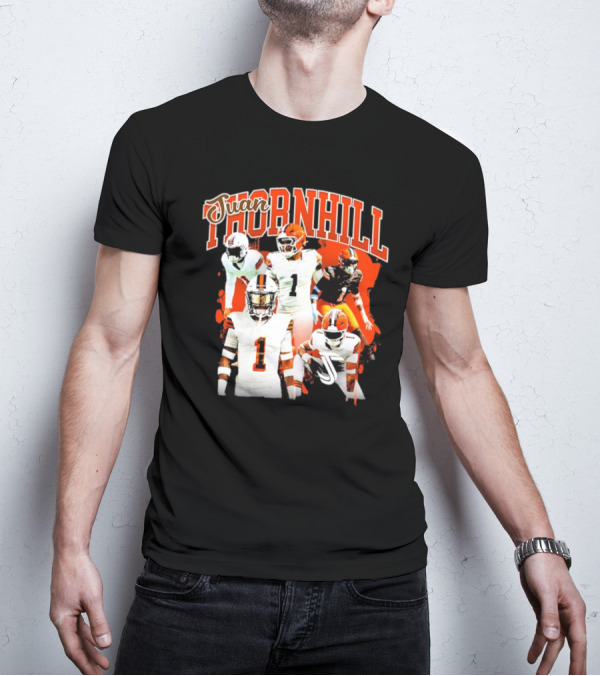 Juan Thornhill Football Player Orange And Black Action Collage T-Shirt