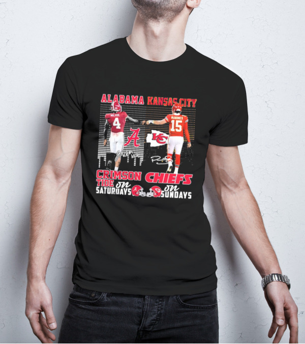 Alabama Crimson Tide Jalen Milroe Saturdays X Kansas City Chiefs Patrick Mahomes Sundays T-Shirt