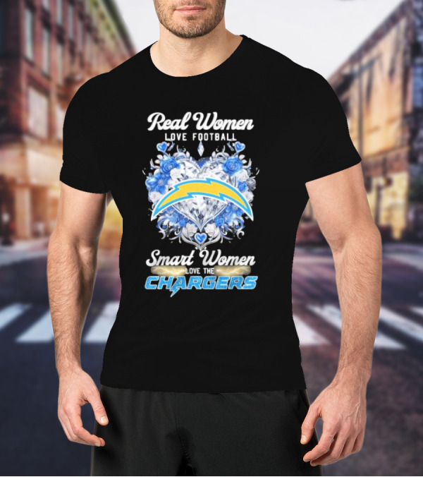 Real Women Love Football Smart Women Love The Chargers X Floral Hearts And Roses T-Shirt