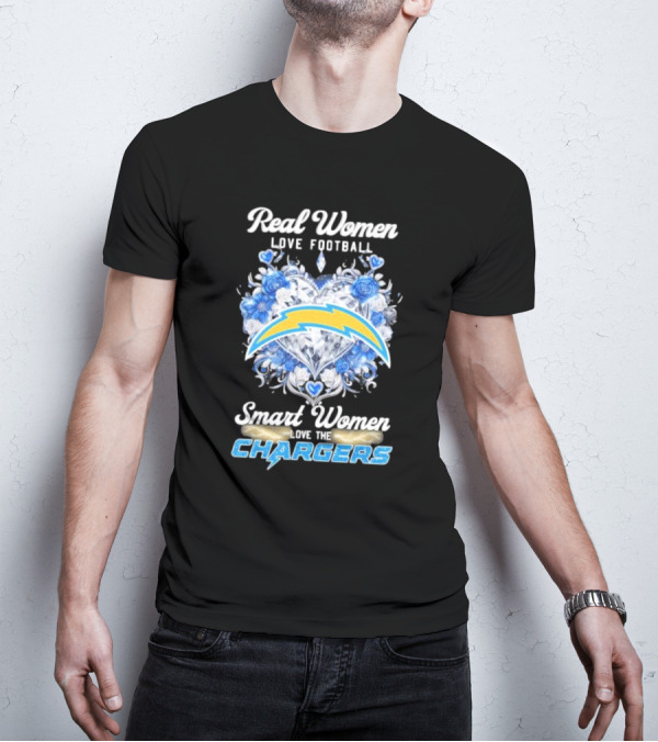 Real Women Love Football Smart Women Love The Chargers X Floral Hearts And Roses T-Shirt