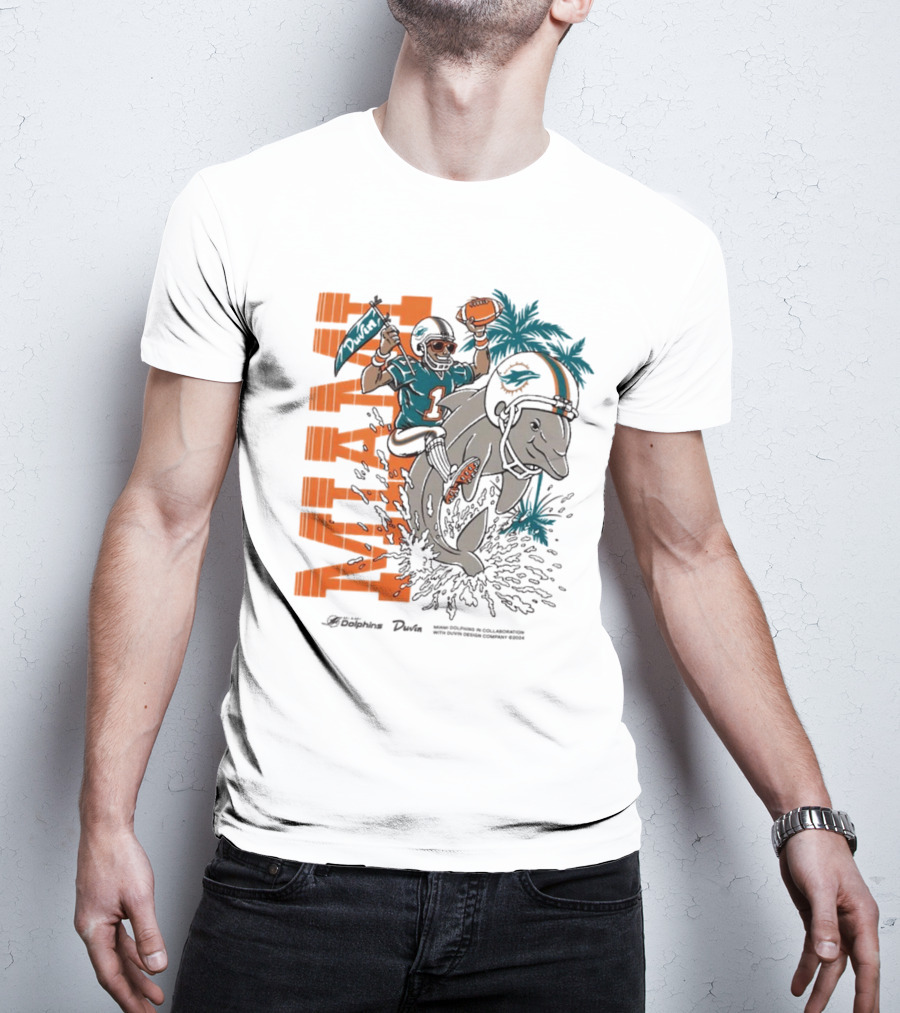 Duvin X Miami Dolphins Miami Flippin' Time With Dolphins Football And Palm Trees T-Shirt