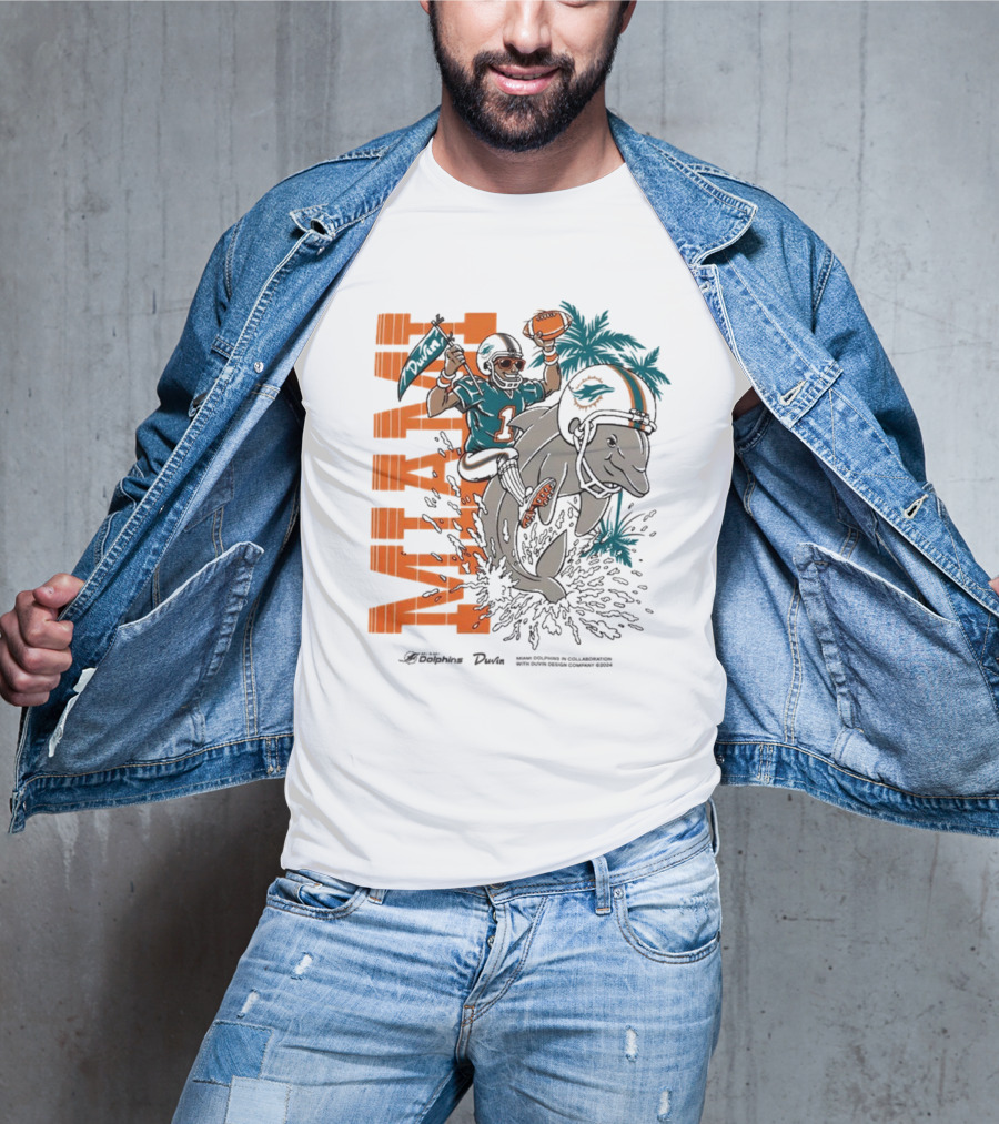 Duvin X Miami Dolphins Miami Flippin' Time With Dolphins Football And Palm Trees T-Shirt