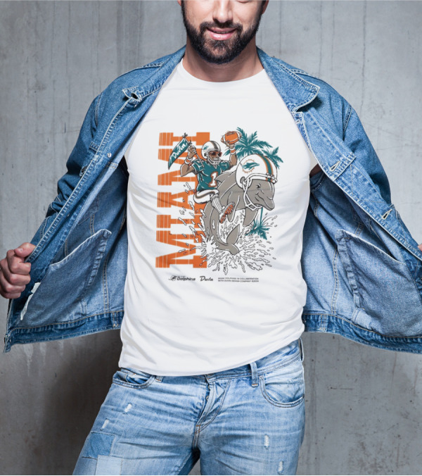 Duvin X Miami Dolphins Miami Flippin' Time With Dolphins Football And Palm Trees T-Shirt