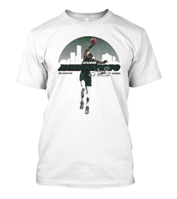 Giannis Antetokounmpo Milwaukee Skyline Signature @NBPA T-Shirt
