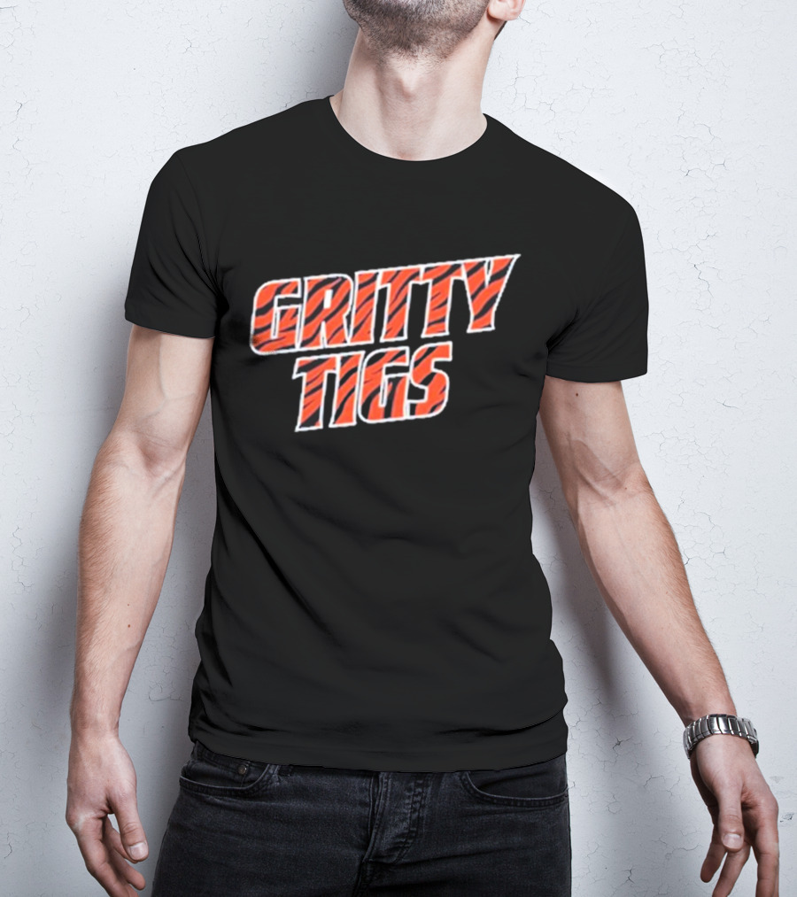 Gritty Tigs Detroit Tigers Baseball Tiger Stripe Text T-Shirt