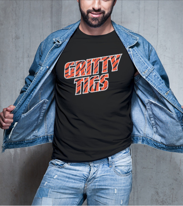 Gritty Tigs Detroit Tigers Baseball Tiger Stripe Text T-Shirt