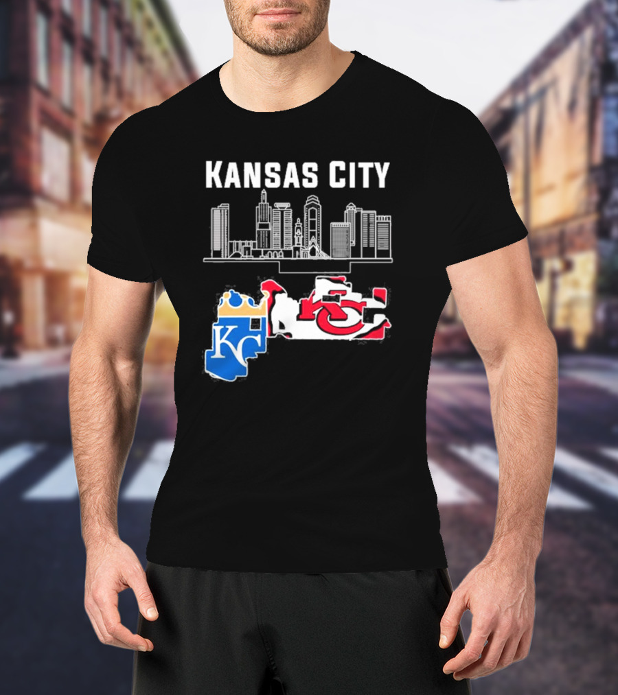 Kansas City Skyline KC Chiefs Royals Map T-Shirt