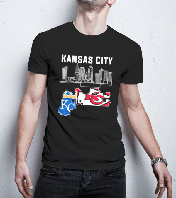 Kansas City Skyline KC Chiefs Royals Map T-Shirt