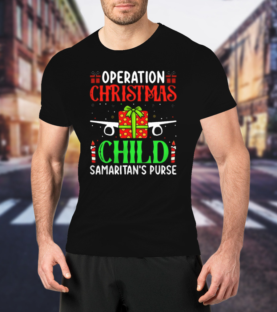 Operation Christmas Child Samaritan's Purse Airplane Gift Box Candles T-Shirt