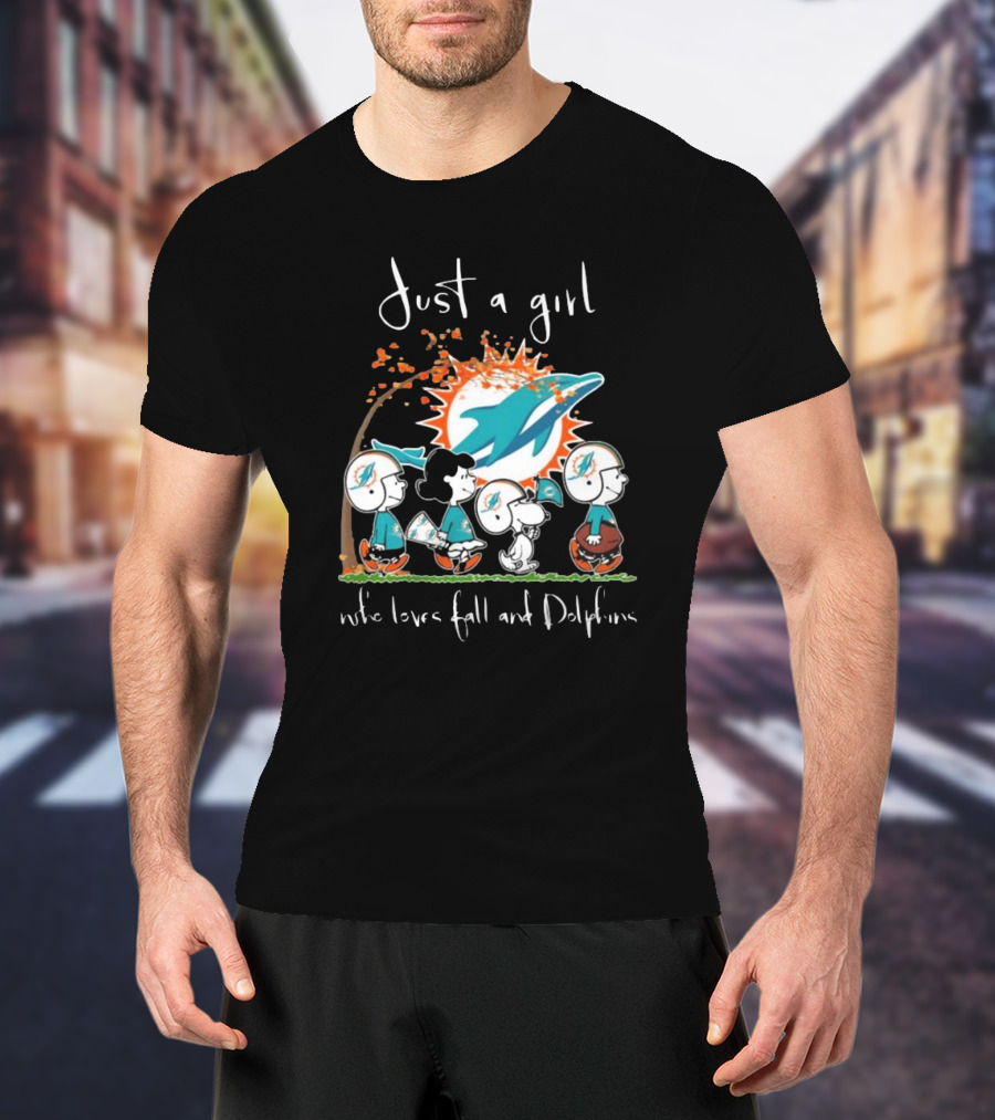 Just A Girl Who Loves Fall And Dolphins Peanuts Characters Miami T-Shirt