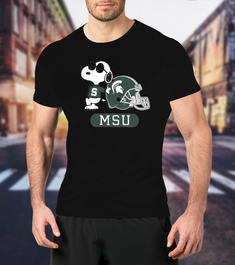 Peanuts Snoopy Joe Cool MSU Michigan State Spartans Football T-Shirt