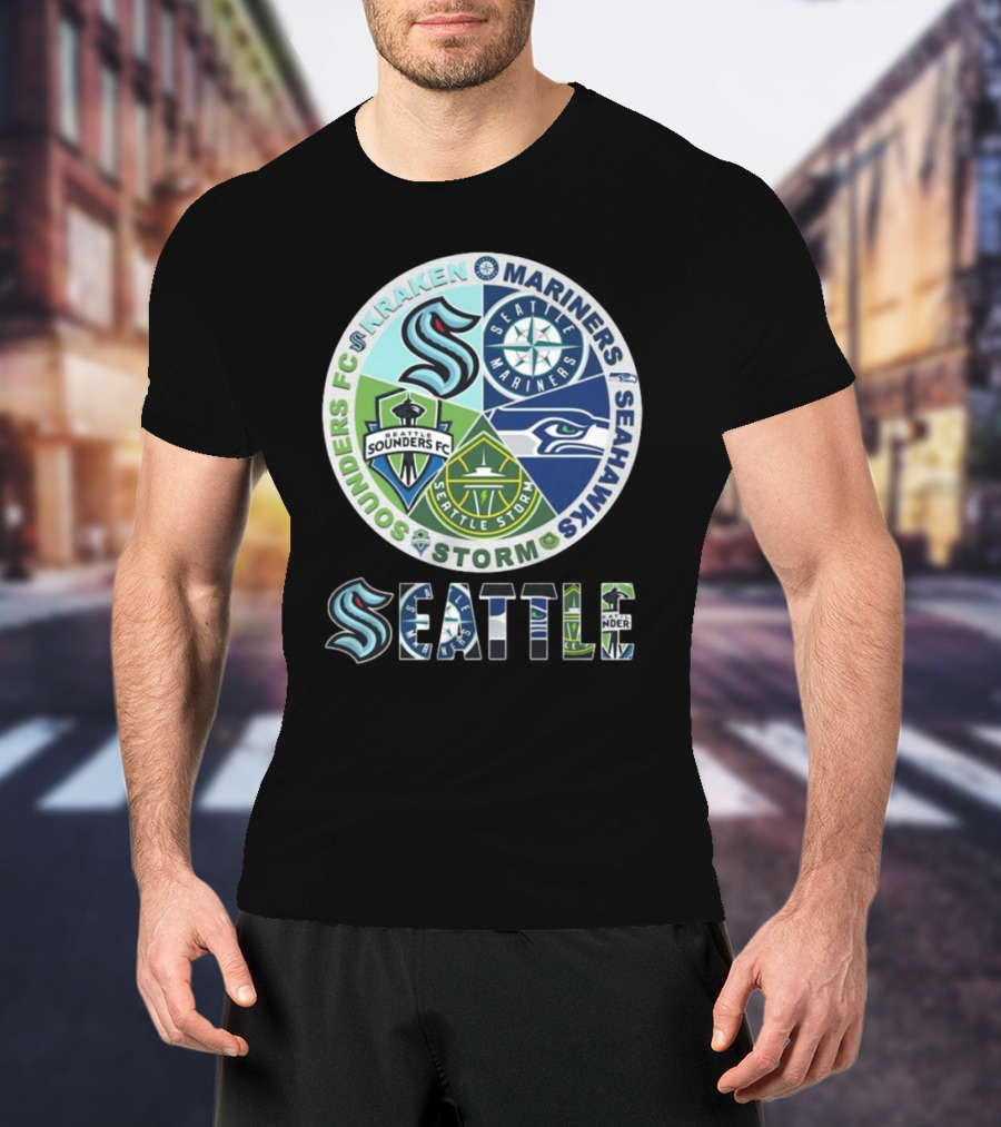 Seattle Kraken Mariners Sounders FC Storm Seahawks Logo T-Shirt
