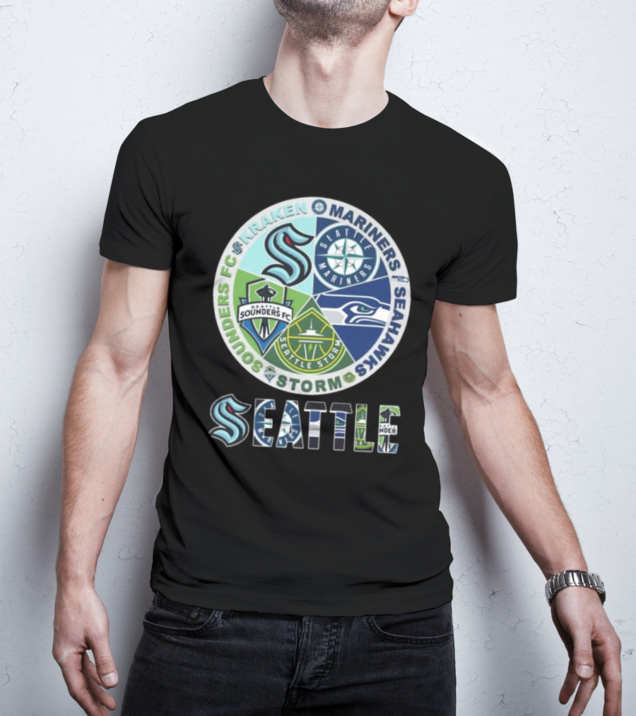 Seattle Kraken Mariners Sounders FC Storm Seahawks Logo T-Shirt