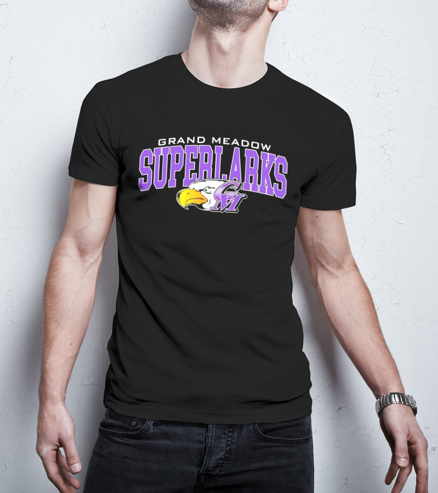 Grand Meadow Superlarks GM Eagle Logo Purple And Yellow T-Shirt