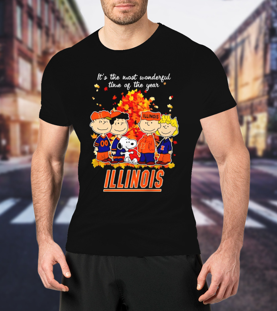 Peanuts Illinois Fall It's The Most Wonderful Time Of The Year Charlie Brown Snoopy Autumn Leaves T-Shirt