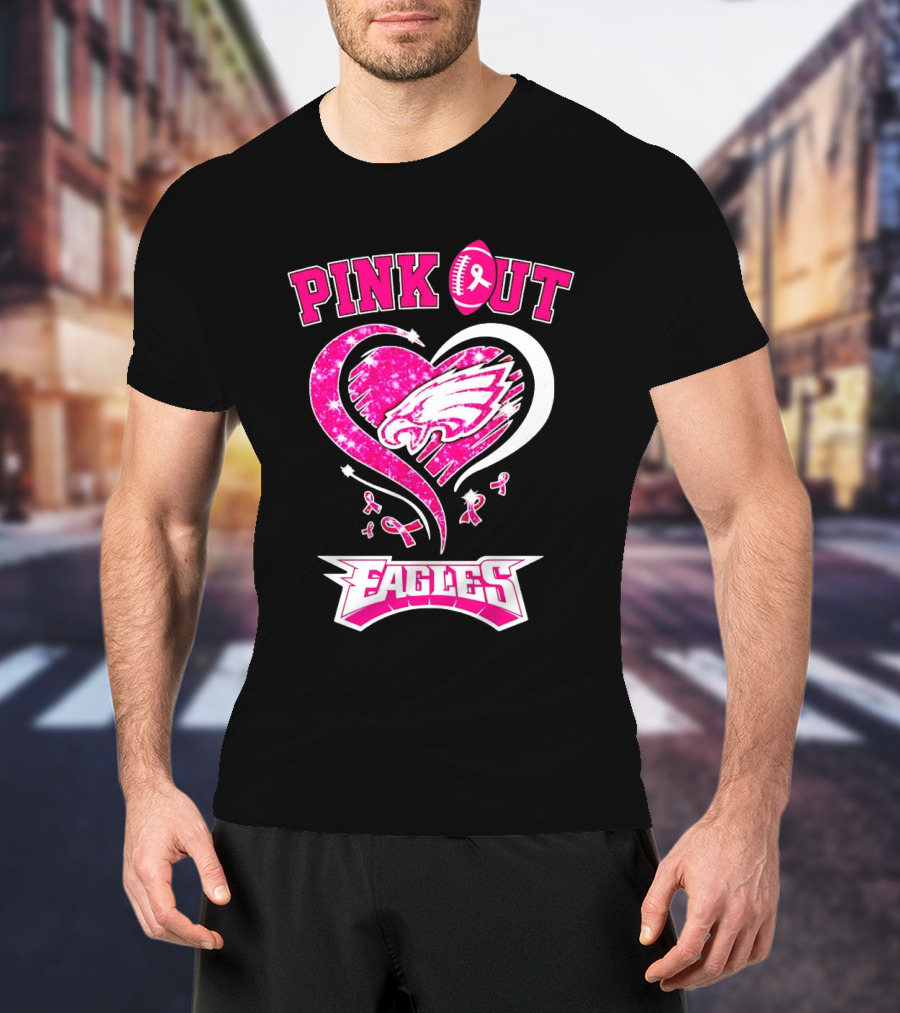 Philadelphia Eagles Pink Out Breast Cancer Awareness Heart T-Shirt