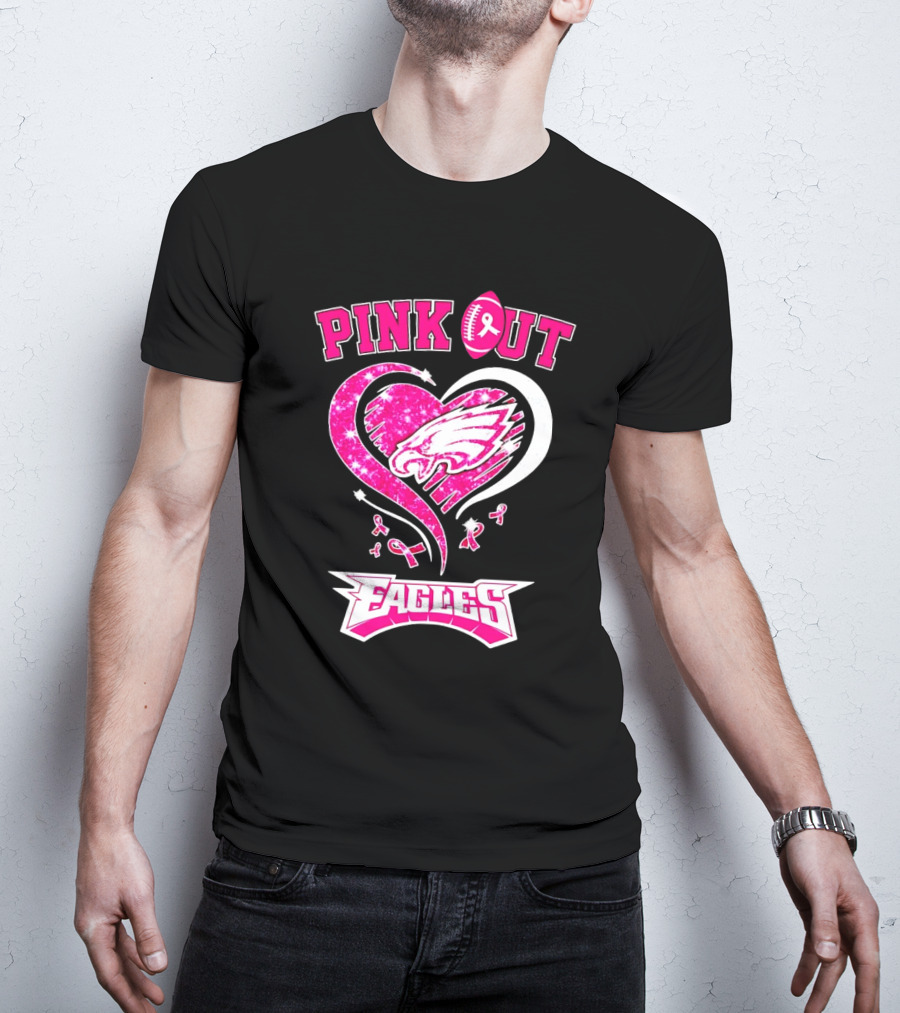 Philadelphia Eagles Pink Out Breast Cancer Awareness Heart T-Shirt