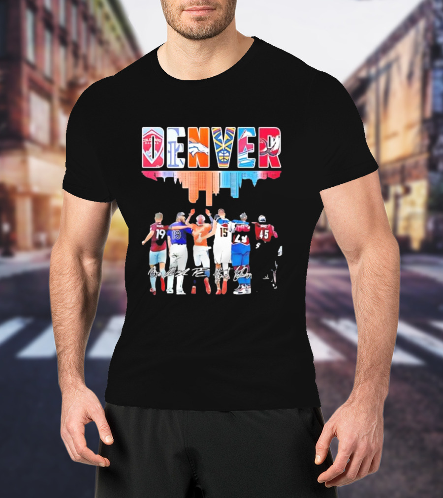 Denver City Skyline Rapids Rockies Broncos Nuggets Avalanche Mammoth Team Spirit T-Shirt