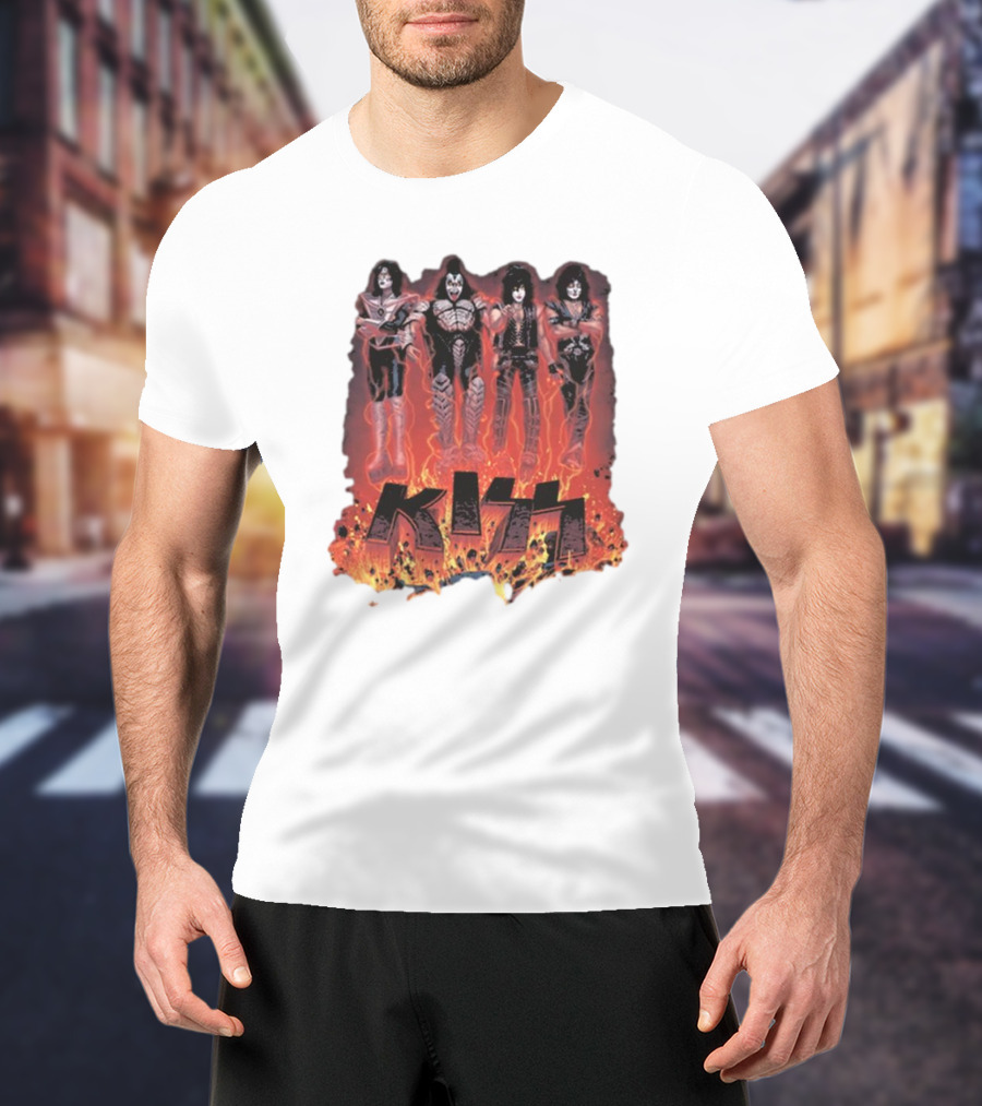 KISS Band Members Surrounded By Flames T-Shirt