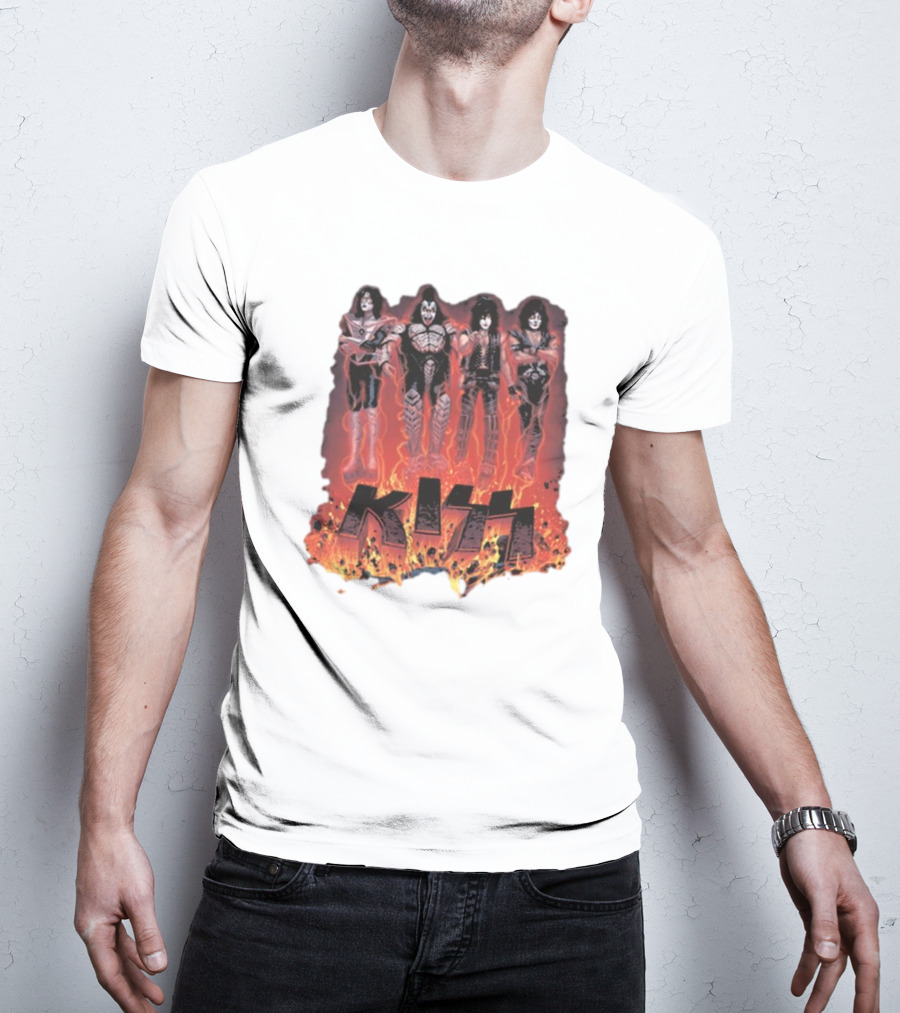 KISS Band Members Surrounded By Flames T-Shirt